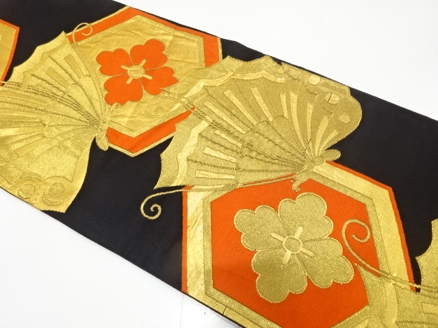 アンティーク　蝶に花亀甲模様織り出し袋帯（材料）